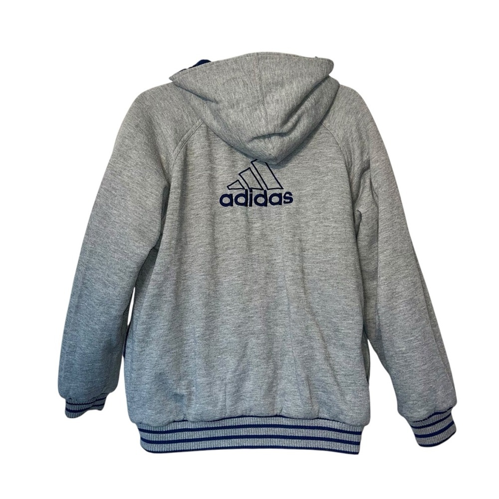 Vintage Adidas Reversible Hooded Bomber Jacket Boys XL Blue White Full Zip - Picture 8 of 16